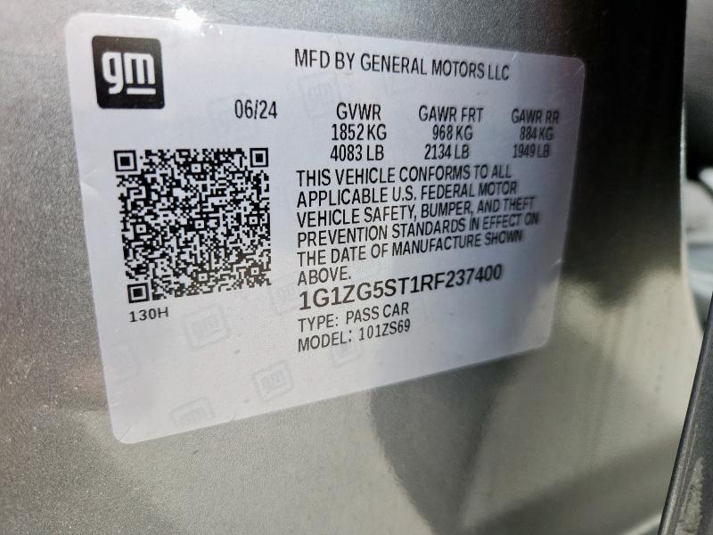 1G1ZG5ST1RF237400 - 2024 CHEVROLET MALIBU RS CHARCOAL photo 13