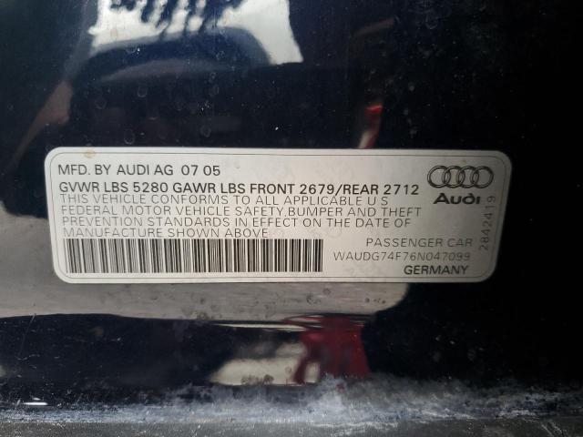 WAUDG74F76N047099 - 2006 AUDI A6 3.2 QUATTRO BLUE photo 10