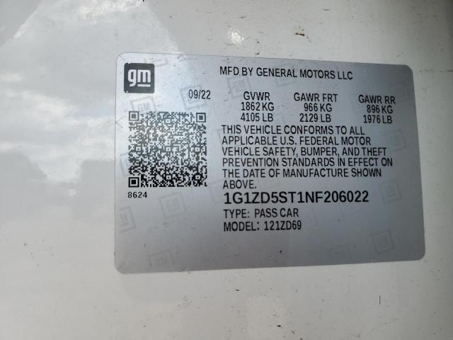 1G1ZD5ST1NF206022 - 2022 CHEVROLET MALIBU LT WHITE photo 13