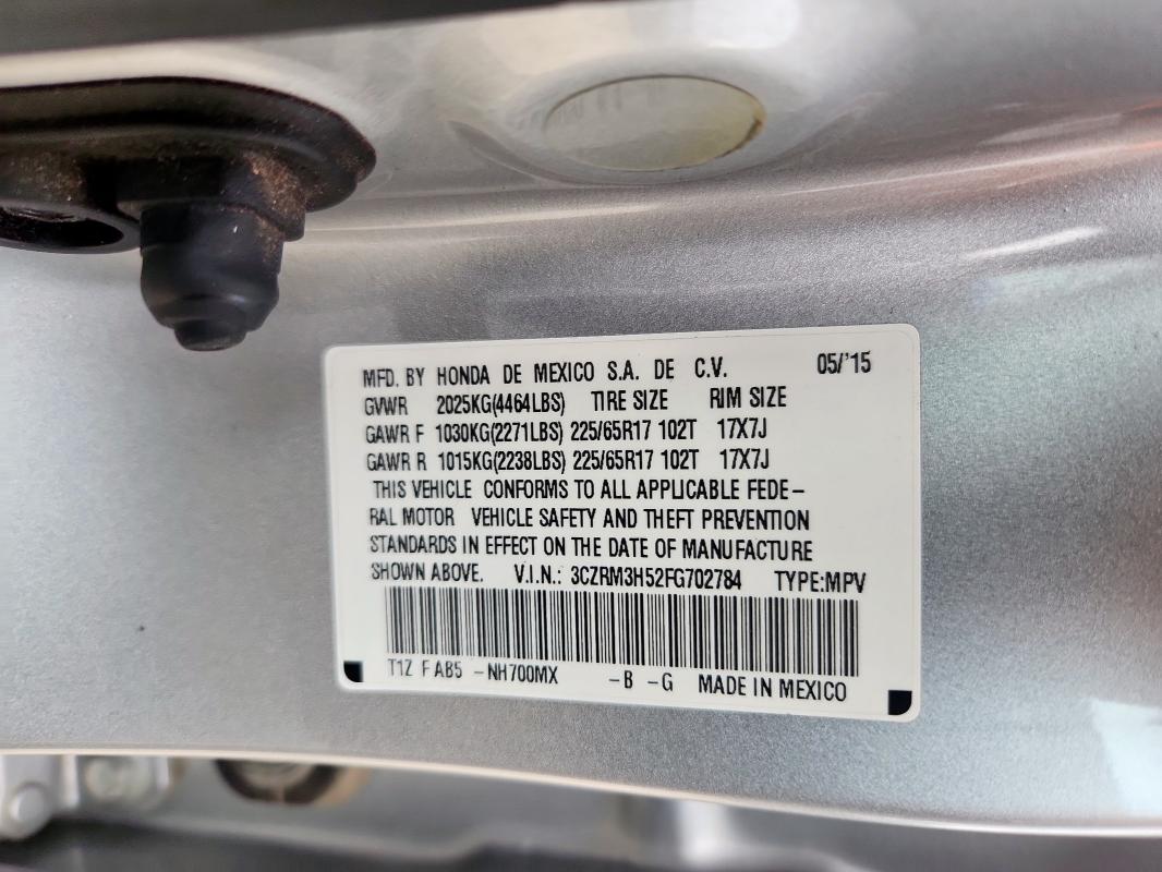 3CZRM3H52FG702784 - 2015 HONDA CR-V EX Argent photo 14