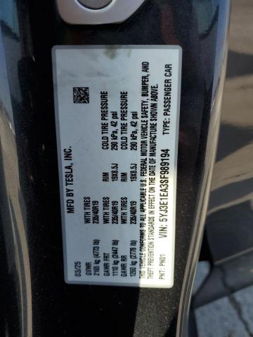 5YJ3E1EA3SF989194 - 2025 TESLA MODEL 3 GRAY photo 13