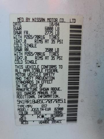 5N1AR18W85C707051 - 2005 NISSAN PATHFINDER LE WHITE photo 13