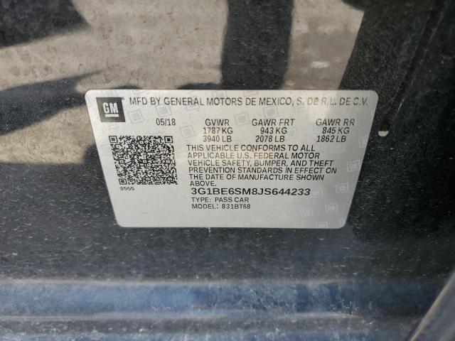 3G1BE6SM8JS644233 - 2018 CHEVROLET CRUZE LT 黑色 照片 12