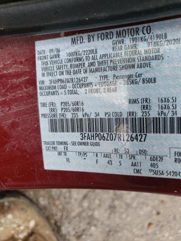 3FAHP06Z07R126427 - 2007 FORD FUSION S BURGUNDY photo 12