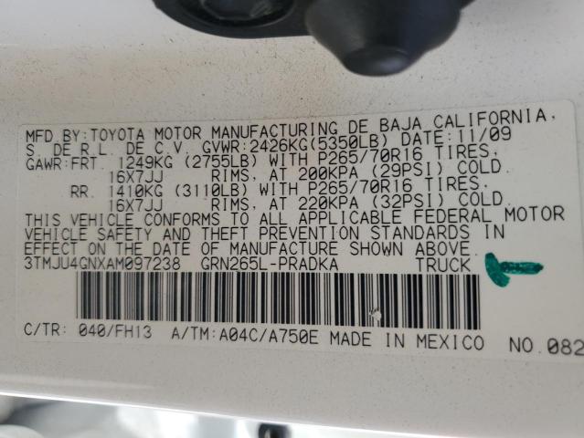 3TMJU4GNXAM097238 - 2010 TOYOTA TACOMA DOUBLE CAB PRERUNNER WHITE photo 12