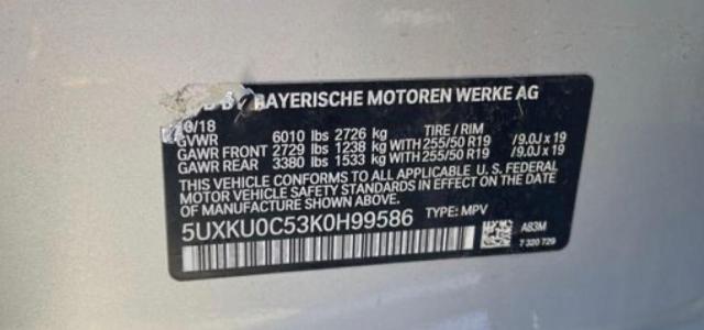 5UXKU0C53K0H99586 - 2019 BMW X6 SDRIVE35I SILVER photo 10