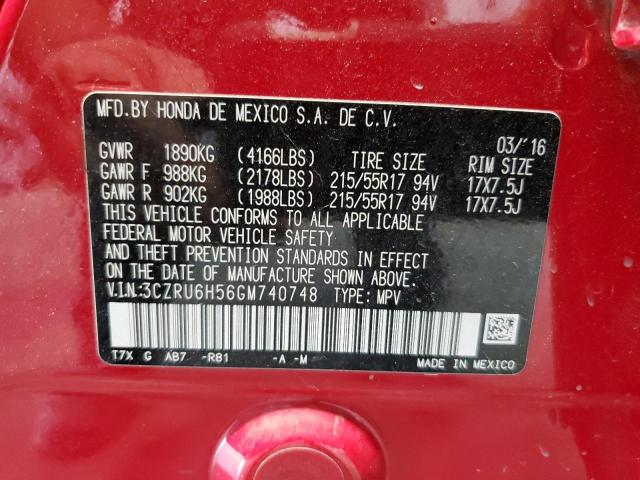 3CZRU6H56GM740748 - 2016 HONDA HR-V EX RED photo 12