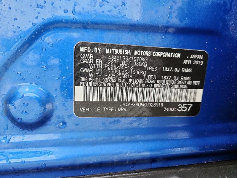 JA4AP3AU5KU028918 - 2019 MITSUBISHI OUTLANDER ES BLUE photo 13