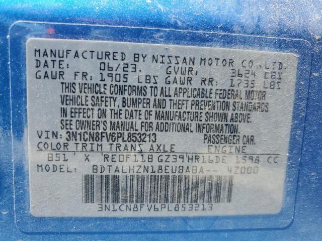 3N1CN8FV6PL853213 - 2023 NISSAN VERSA SR BLUE photo 12