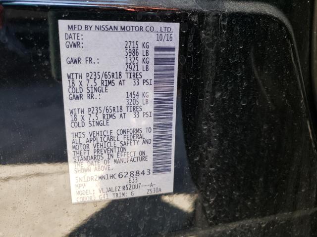 5N1DR2MN1HC628843 - 2017 NISSAN PATHFINDER S BLACK photo 10