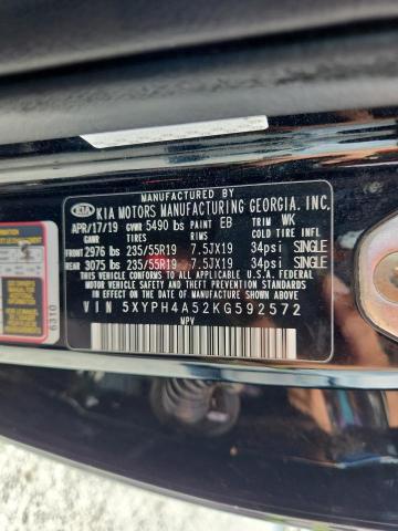 5XYPH4A52KG592572 - 2019 KIA SORENTO EX BLACK photo 13