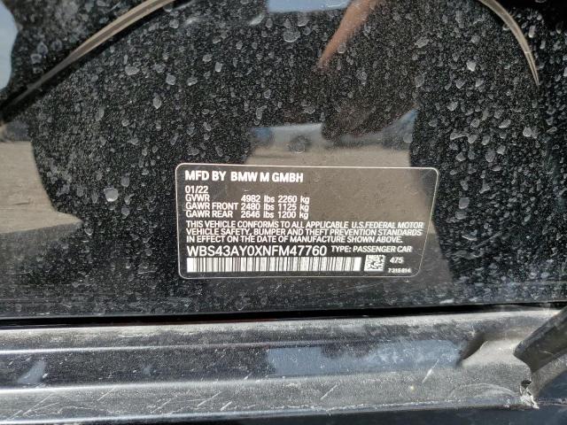 WBS43AY0XNFM47760 - 2022 BMW M3 COMPETITION BLACK photo 12