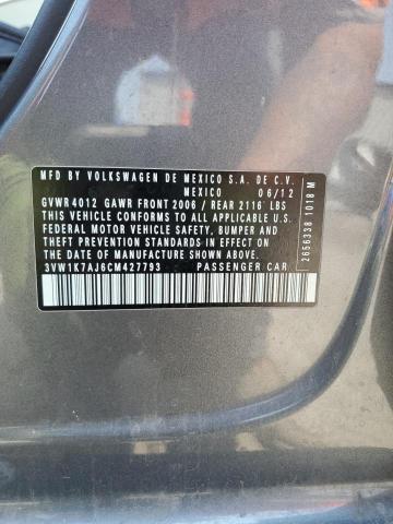 3VW1K7AJ6CM427793 - 2012 VOLKSWAGEN JETTA BASE GRAY photo 12