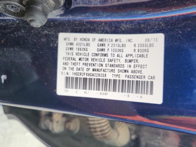 1HGCR2F98GA029059 - 2016 HONDA ACCORD EXL BLUE photo 12