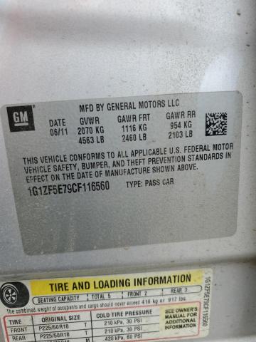 1G1ZF5E79CF116560 - 2012 CHEVROLET MALIBU 3LT ვერცხლისფერი ფოტო 13