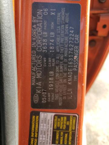 KNADE163176272247 - 2007 KIA RIO 5 SX ORANGE photo 12