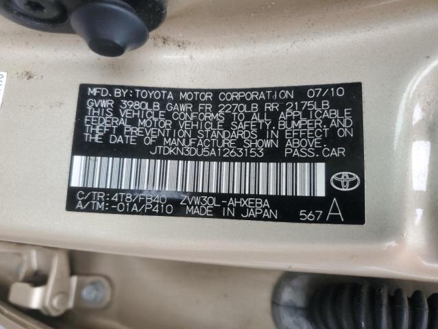 JTDKN3DU5A1263153 - 2010 TOYOTA PRIUS TAN photo 12