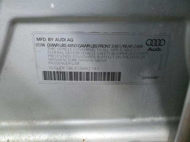 WAUDF78E37A052183 - 2007 AUDI A4 2.0T QUATTRO SILVER photo 12