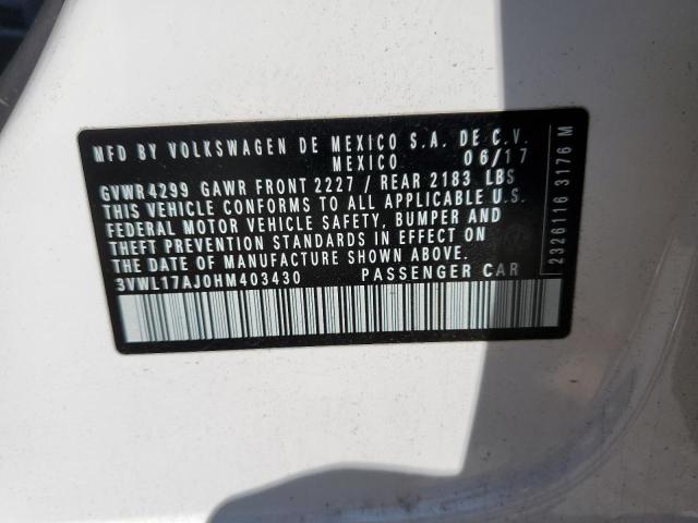 3VWL17AJ0HM403430 - 2017 VOLKSWAGEN JETTA SEL WHITE photo 12