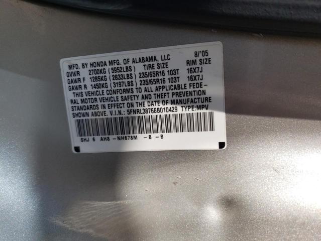 5FNRL38766B010429 - 2006 HONDA ODYSSEY EXL SILVER photo 13