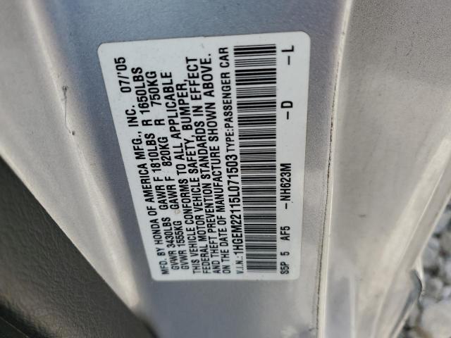 1HGEM22115L071503 - 2005 HONDA CIVIC DX VP Gümüş foto 12