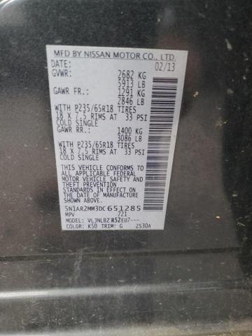 5N1AR2MM3DC651285 - 2013 NISSAN PATHFINDER S GRAY photo 10