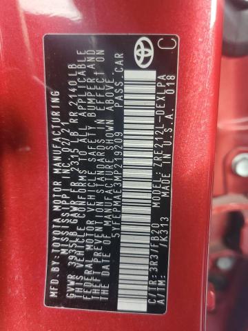 5YFEPMAE3MP219209 - 2021 TOYOTA COROLLA LE წითელი ფოტო 13