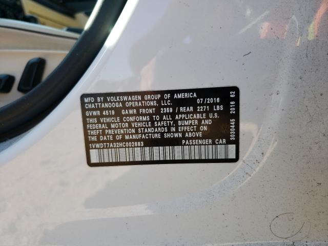 1VWDT7A32HC002883 - 2017 VOLKSWAGEN PASSAT R-LINE Ağ foto 12