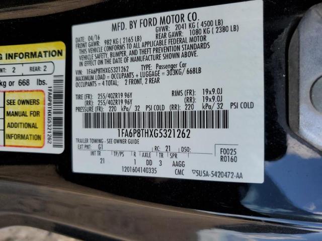 1FA6P8THXG5321262 - 2016 FORD MUSTANG BLACK photo 10