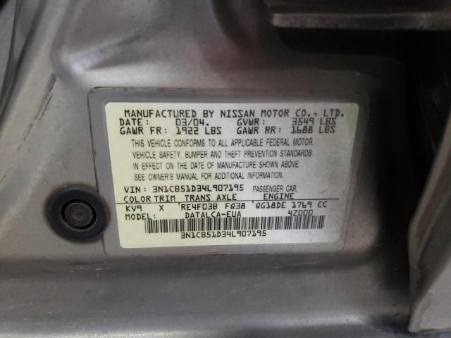 3N1CB51D34L907195 - 2004 NISSAN SENTRA 1.8 GRAY photo 12