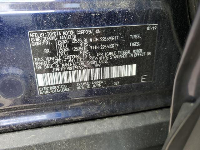 JTMP1RFV8KD509235 - 2019 TOYOTA RAV4 XLE BLUE photo 13