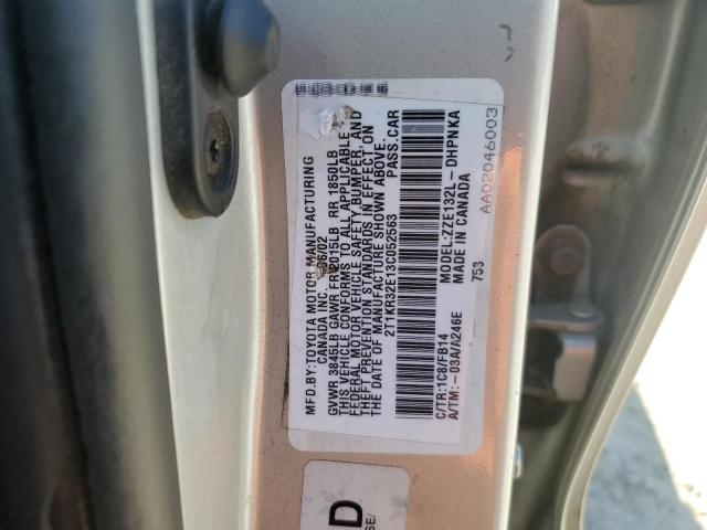 2T1KR32E13C052563 - 2003 TOYOTA COROLLA MA XR SILVER photo 12