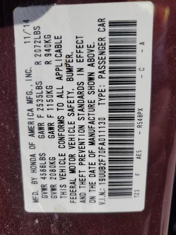 19UUB2F70FA011130 - 2015 ACURA TLX ADVANCE BURGUNDY photo 12