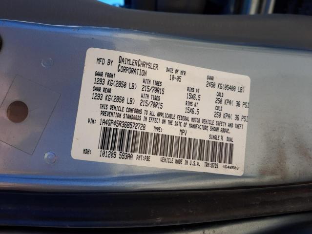 1A4GP45R36B572728 - 2006 CHRYSLER TOWN & COU ლურჯი ფოტო 10