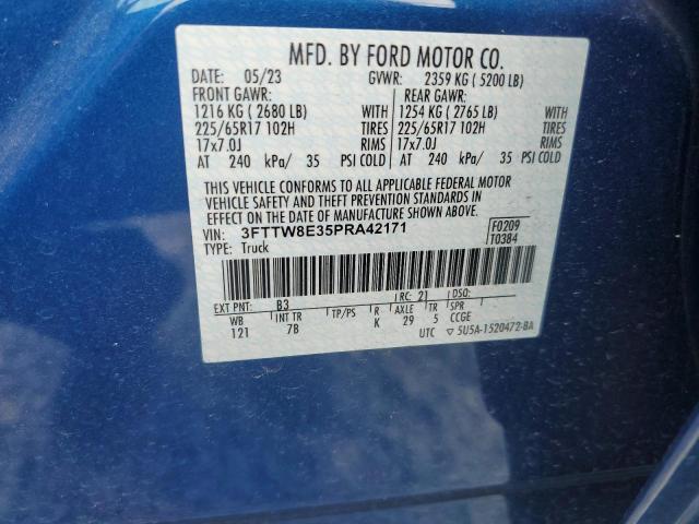 3FTTW8E35PRA42171 - 2023 FORD MAVERICK XL BLUE photo 13