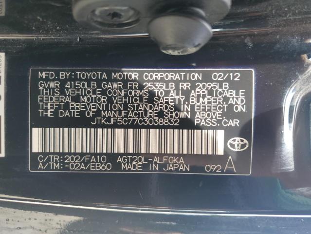 JTKJF5C77C3038832 - 2012 TOYOTA SCION TC შავი ფოტო 12