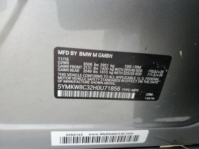 5YMKW8C32H0U71856 - 2017 BMW X6 M BEIGE photo 12