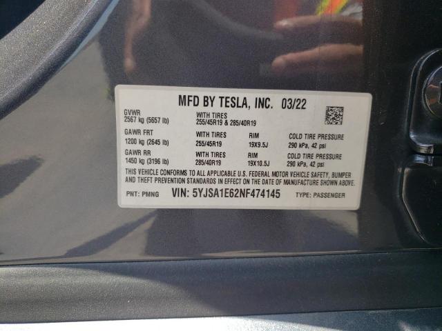 5YJSA1E62NF474145 - 2022 TESLA MODEL S 灰色 照片 13