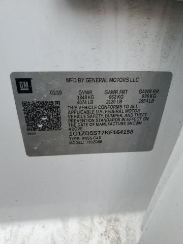 1G1ZD5ST7KF164158 - 2019 CHEVROLET MALIBU LT Սպիտակ լուսանկար 12