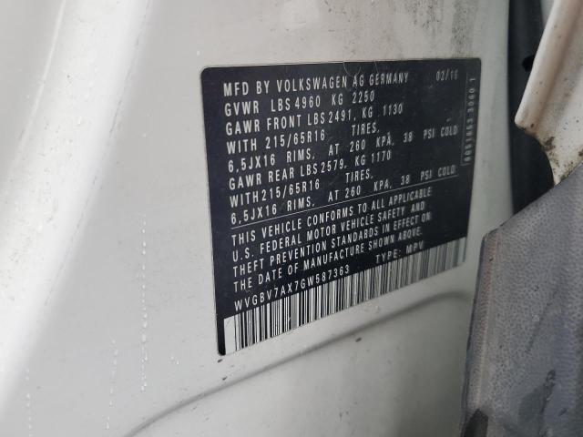 WVGBV7AX7GW587363 - 2016 VOLKSWAGEN TIGUAN S WHITE photo 13