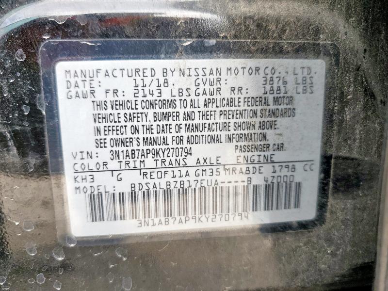 3N1AB7AP9KY270794 - 2019 NISSAN SENTRA S BLACK photo 13