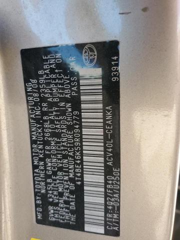 4T4BE46K59R094779 - 2009 TOYOTA CAMRY BASE BEIGE photo 12