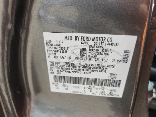 1FMCU0D72CKC18552 - 2012 FORD ESCAPE XLT GRAY photo 13