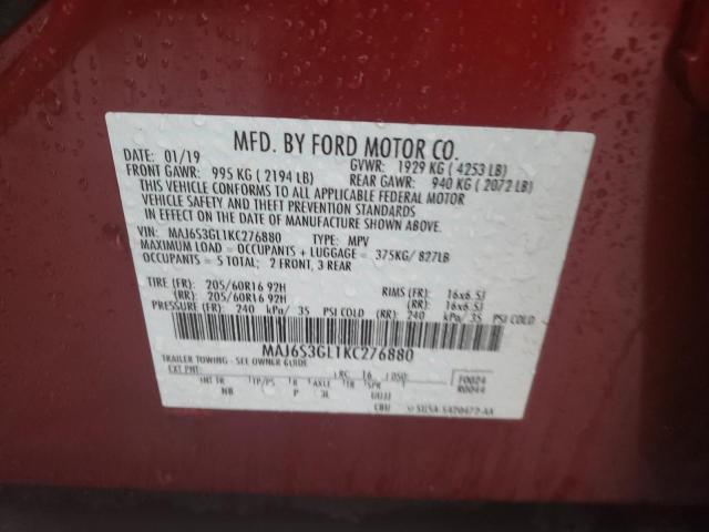 MAJ6S3GL1KC276880 - 2019 FORD ECOSPORT SE Rojo foto 13