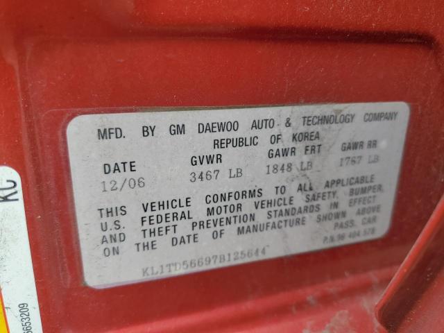 KL1TD56697B125644 - 2007 CHEVROLET AVEO BASE RED photo 12
