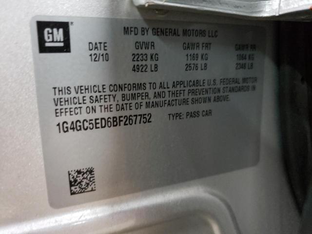 1G4GC5ED6BF267752 - 2011 BUICK LACROSSE CXL 银色 照片 12