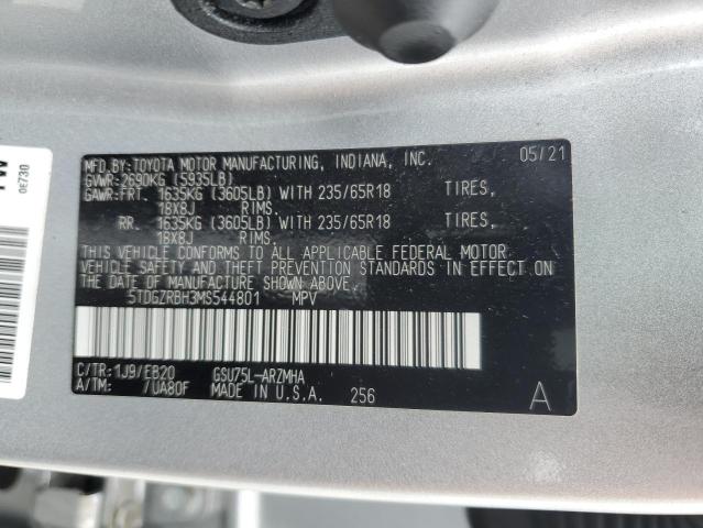 5TDGZRBH3MS544801 - 2021 TOYOTA HIGHLANDER XLE GRAY photo 13