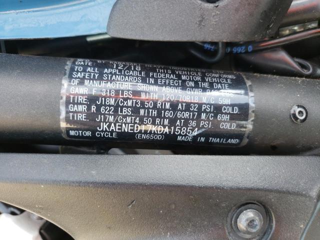JKAENED17KDA15854 - 2019 KAWASAKI EN650 D BLUE photo 10