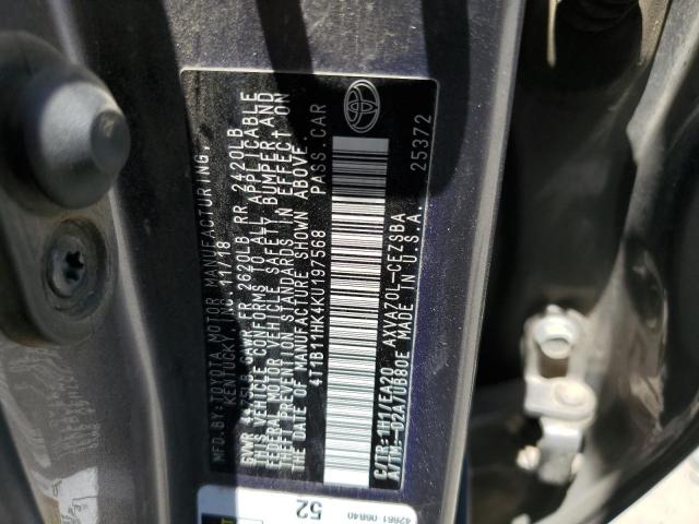 4T1B11HK4KU197568 - 2019 TOYOTA CAMRY L 灰色 照片 12