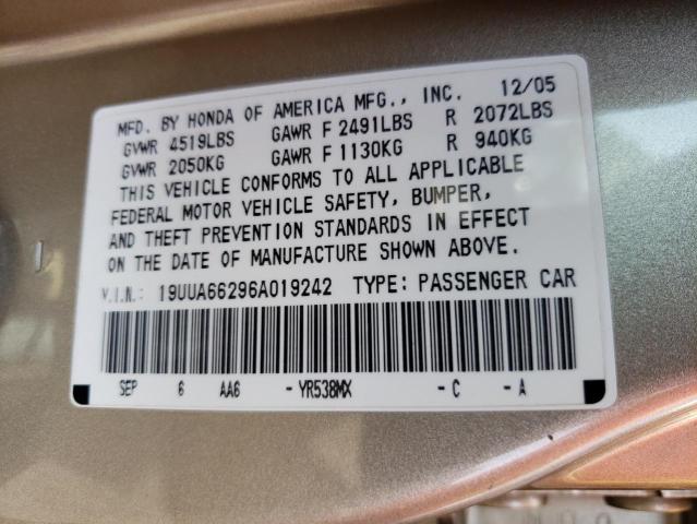 19UUA66296A019242 - 2006 ACURA 3.2TL Złoty zdjęcie 12